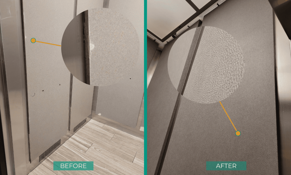Best Finishing Solution for Elevator Interior Upgrade 3 walls and panels elevator refinishing