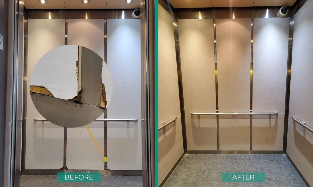 Best Finishing Solution for Elevator Interior Upgrade 2 wall panels elevator refinishing