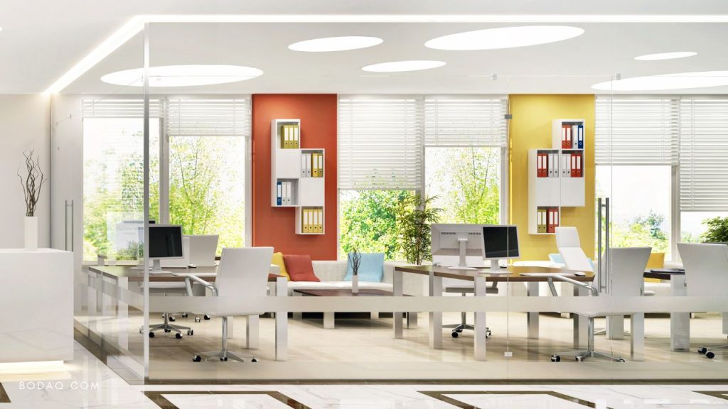 Modern Office Design with Bodaq Films 3 Bold colors as a key décor element in the modern office interior