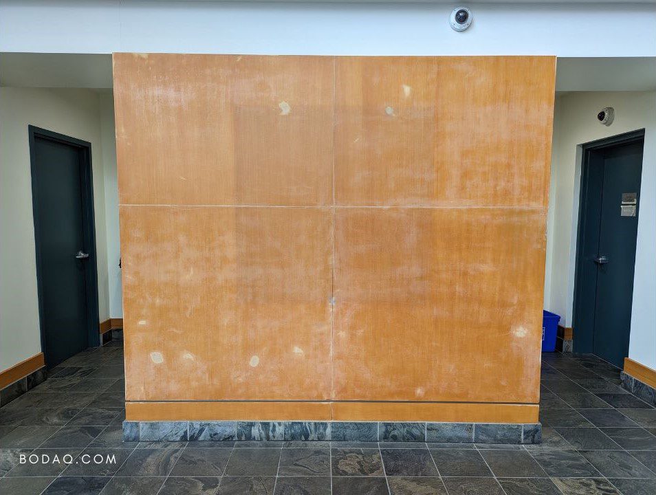 Lobby Refinishing Project Game-Changer - Bodaq Interior Film 2 Wall before refinishing
