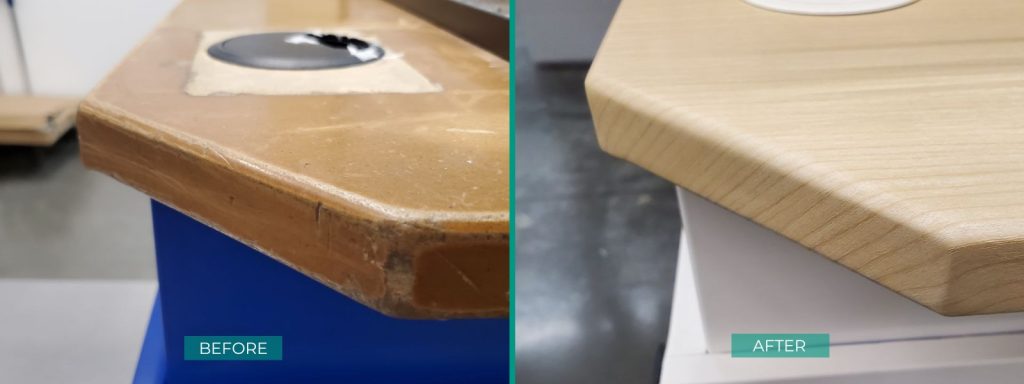 5 Signs Your Space Needs an Update 5 Worn and scratched surfaces. Before and After. Counter wrapped with interior film
